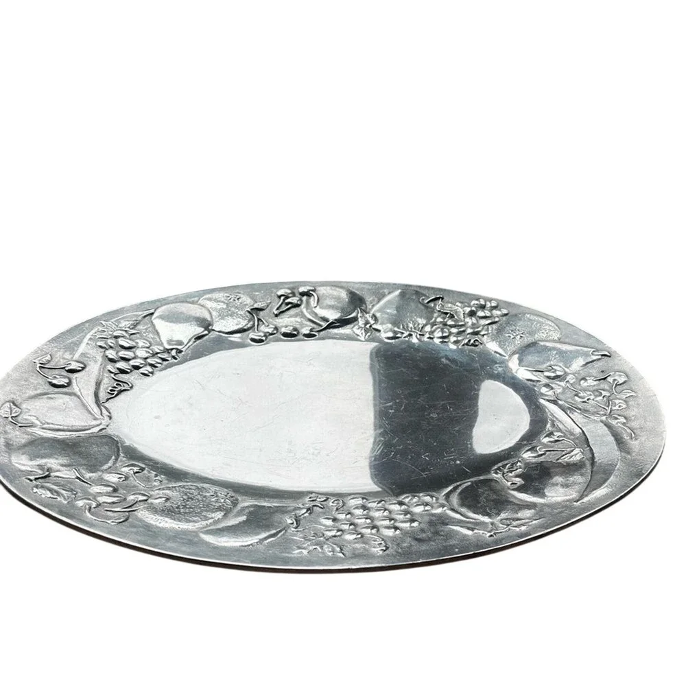 Vintage Wilton Armetale Large Oval Serving Platter Tray Dish w/ Fruit Design 20